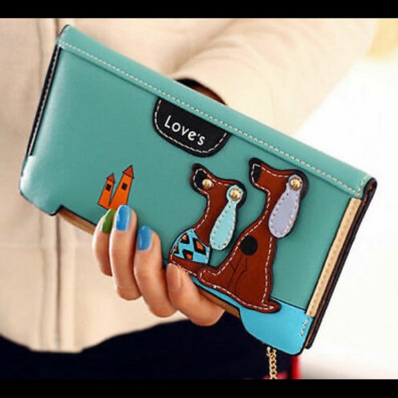 Blue Vegan Leather Dog Clutch Wallet - Picture 2 of 6